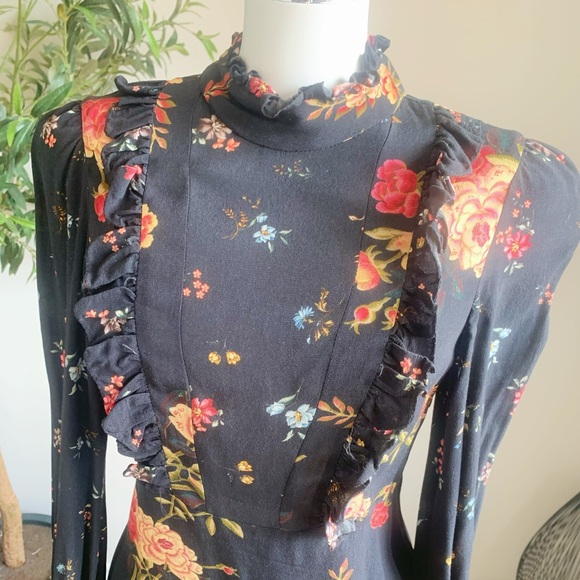 ZARA Floral Ruffle High Neck Mini Dress Size S - Picture 2 of 6